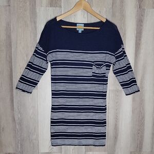 C&C California Womens Small Tunic Navy White Stripe Lightweight 3/4 Sleeve‎
